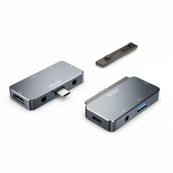 Tech-Protect V6 4 az 1-ben dokkoló USB-C - USB-A 3.0 / USB-C PD100W / HDMI / mini jack 3,5 mm - szürke