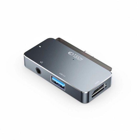 Tech-Protect V6 4 az 1-ben dokkoló USB-C - USB-A 3.0 / USB-C PD100W / HDMI / mini jack 3,5 mm - szürke