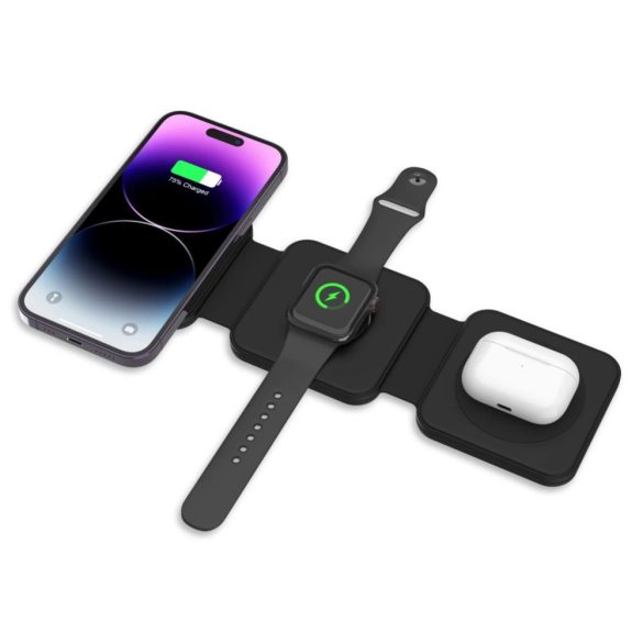 Tech-Protect QI15W-A24 3 az 1-ben induktív MagSafe töltő okostelefon / AirPods / Apple Watch - fekete