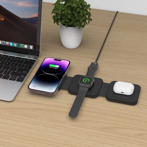 Tech-Protect QI15W-A24 3 az 1-ben induktív MagSafe töltő okostelefon / AirPods / Apple Watch - fekete