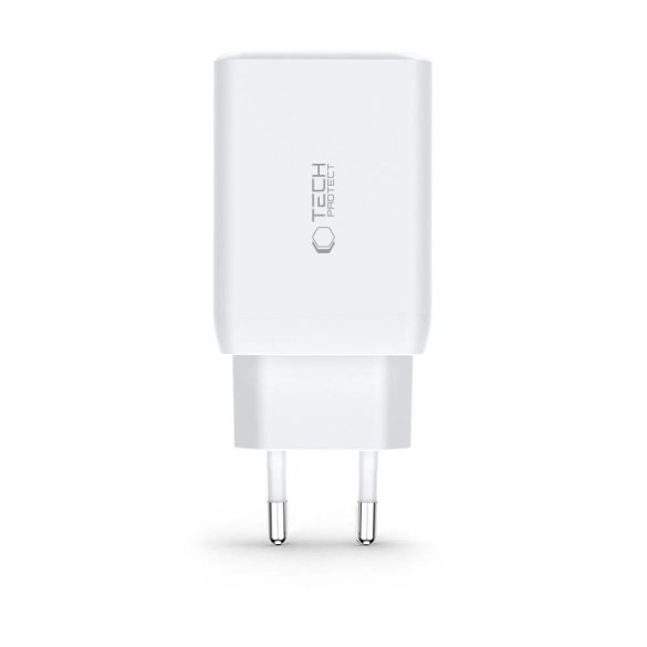 Tech-Protect C65W hálózati töltő 1xUSB-A és 2xUSB-C csatlakozással 65W PD QC - fehér