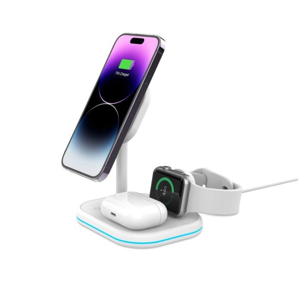 Tech-Protect QI15W-A27 3 az 1-ben induktív MagSafe töltő és állvány okostelefon / Apple Watch / AirPods - fehér