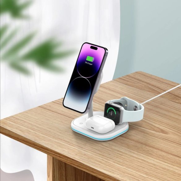 Tech-Protect QI15W-A27 3 az 1-ben induktív MagSafe töltő és állvány okostelefon / Apple Watch / AirPods - fehér