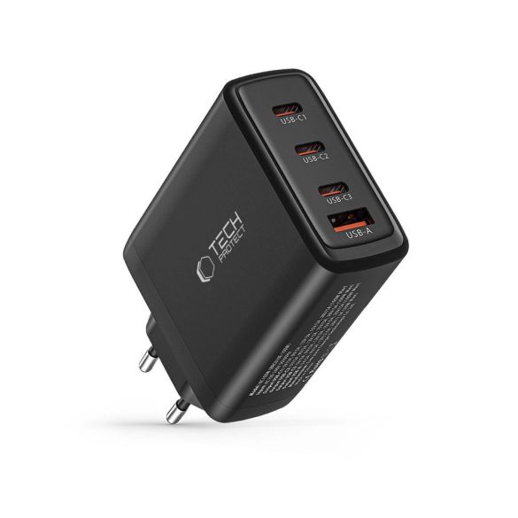 Tech-Protect NC100W-GAN hálózati töltő 1xUSB-A és 3xUSB-C csatlakozással 100W PD GaN QC - fekete