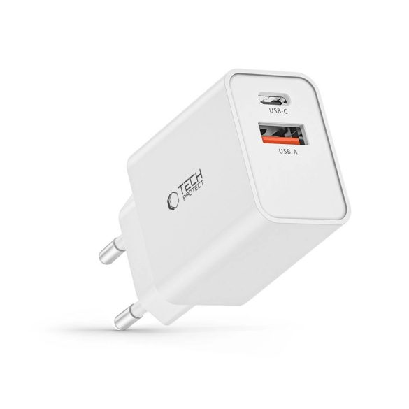 Tech-Protect NC30W hálózati töltő 1xUSB-A és 1xUSB-C csatlakozással 30W PD QC - fehér