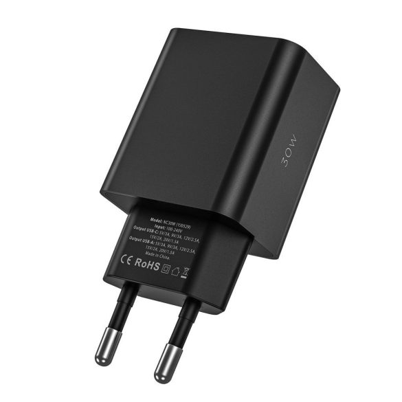 Tech-Protect NC30W hálózati töltő 1xUSB-A és 1xUSB-C csatlakozással 30W PD QC - fehér