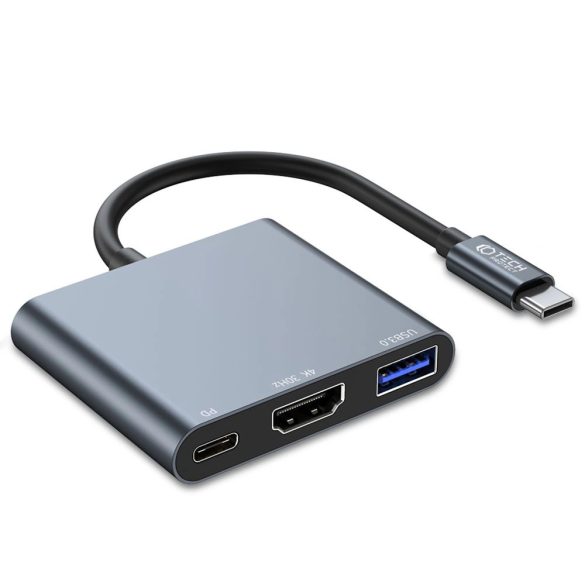 Tech-Protect V1 3 az 1-ben dokkoló Type-C - USB-A 3.0/Type-C/HDMI PD 100W 4K 30Hz - szürke