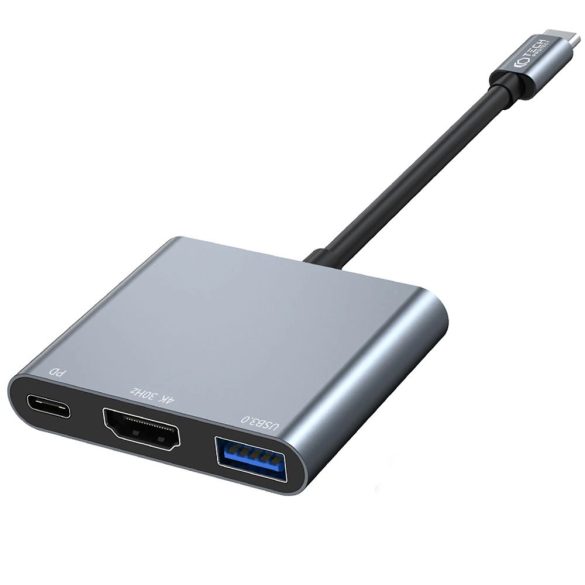 Tech-Protect V1 3 az 1-ben dokkoló Type-C - USB-A 3.0/Type-C/HDMI PD 100W 4K 30Hz - szürke