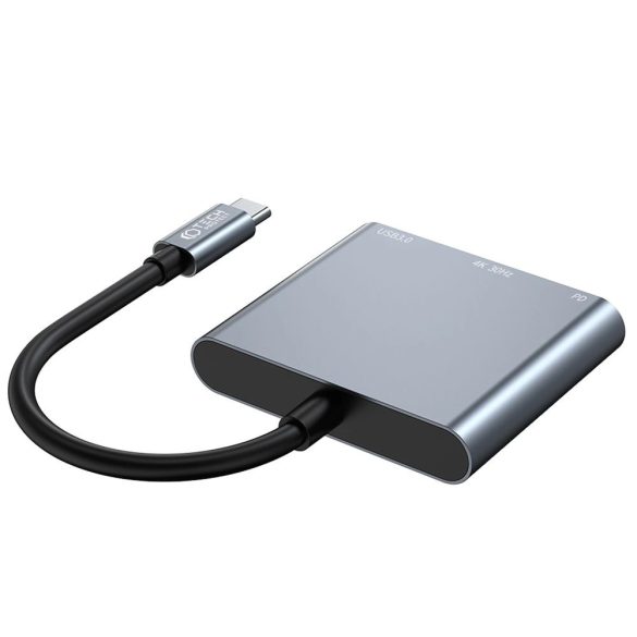 Tech-Protect V1 3 az 1-ben dokkoló Type-C - USB-A 3.0/Type-C/HDMI PD 100W 4K 30Hz - szürke