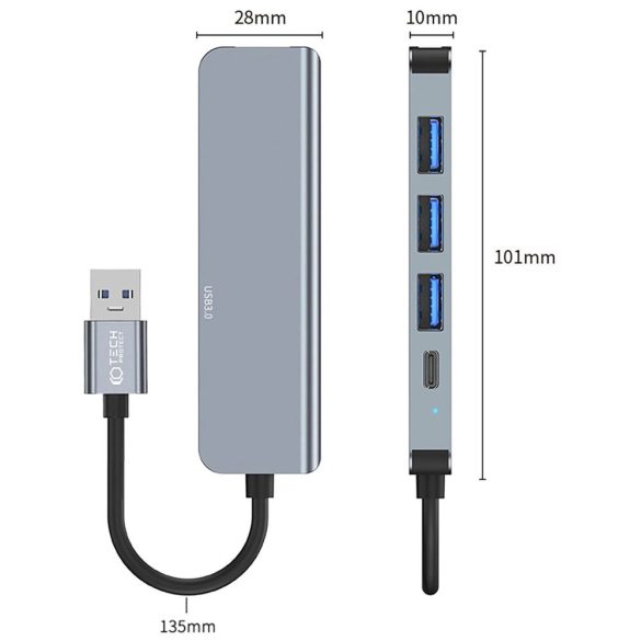 Tech-Protect V0 5in1 USB Hub1xUSB-A 3.0 / 3x USB-A 2.0 / 1xUSB-C - szürke