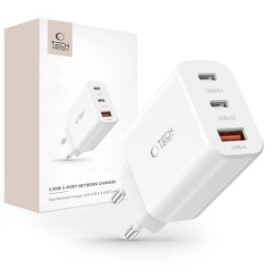 Tech-Protect NC30W hálózati töltő 1xUSB-A és 2xUSB-C csatlakozással 30W PD QC - fehér