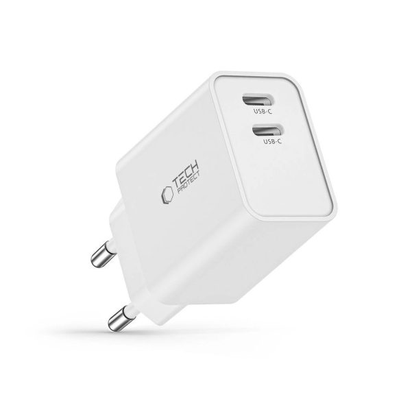 Tech-Protect C35W hálózati töltő 2xUSB-C csatlakozással 35W PD - fehér