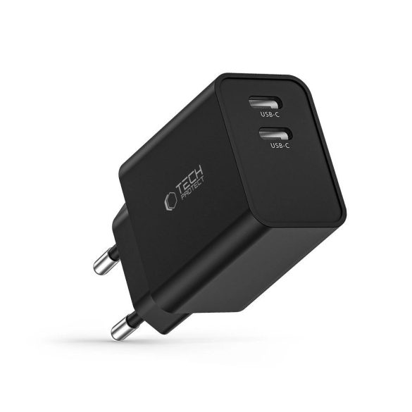 Tech-Protect C35W hálózati töltő 2xUSB-C csatlakozással 35W PD - fekete