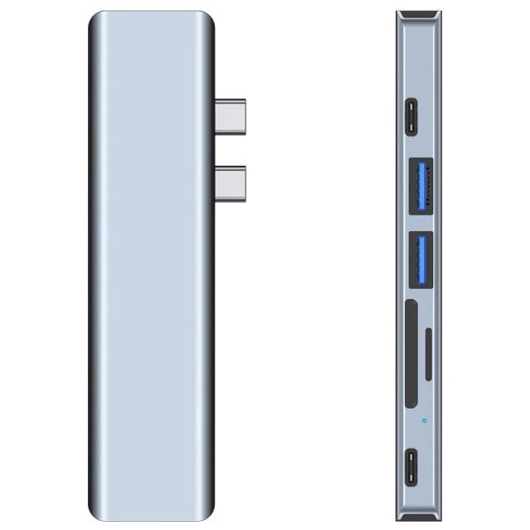 Tech-Protect V5 7in1 dokkoló 2x USB-C - USB-A 3.0 / USB-A 2.0 / 2x USB-C / HDMI / micro SD / TF / SD kártyaolvasó - szürke