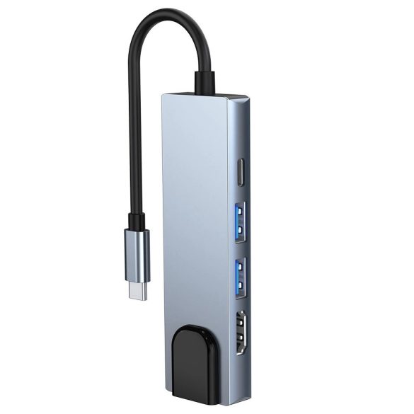 Tech-Protect V3 5in1 dokkoló USB-C - USB-A 3.0 / USB-A 2.0 / USB-C / HDMI / RJ45 - szürke