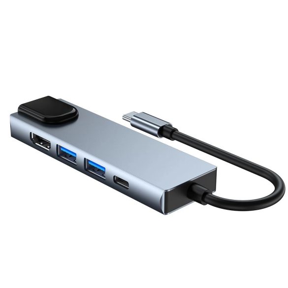 Tech-Protect V3 5in1 dokkoló USB-C - USB-A 3.0 / USB-A 2.0 / USB-C / HDMI / RJ45 - szürke