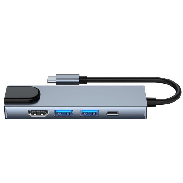 Tech-Protect V3 5in1 dokkoló USB-C - USB-A 3.0 / USB-A 2.0 / USB-C / HDMI / RJ45 - szürke