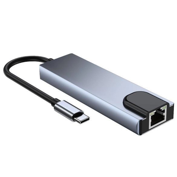 Tech-Protect V3 5in1 dokkoló USB-C - USB-A 3.0 / USB-A 2.0 / USB-C / HDMI / RJ45 - szürke