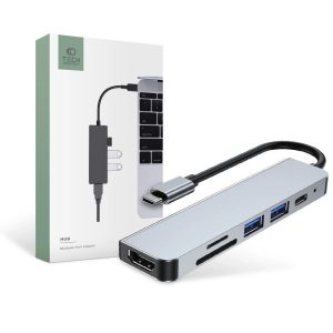 Tech-Protect V4 6in1 dokkoló USB-C - USB-A 3.0 / USB-A 2.0 / USB-C / HDMI / micro SD / TF / SD kártyaolvasó - szürke