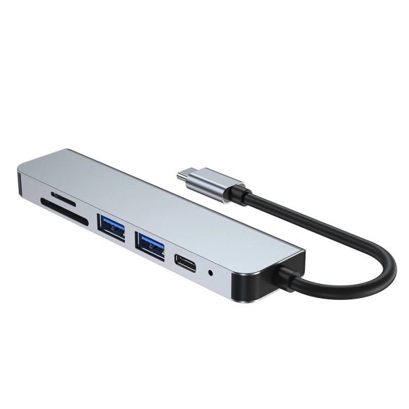 Tech-Protect V4 6in1 dokkoló USB-C - USB-A 3.0 / USB-A 2.0 / USB-C / HDMI / micro SD / TF / SD kártyaolvasó - szürke