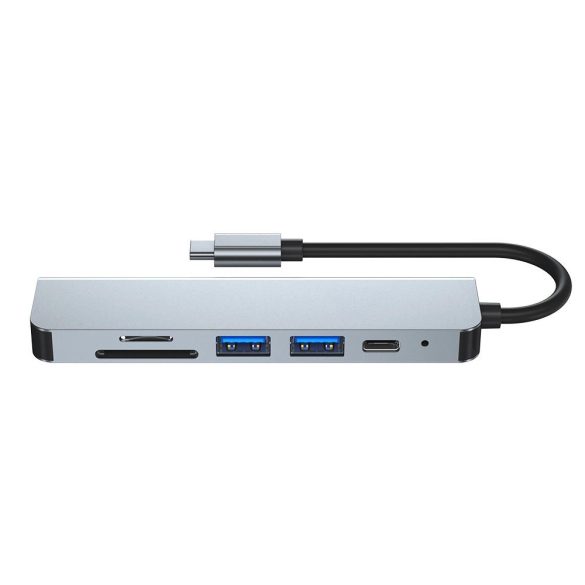 Tech-Protect V4 6in1 dokkoló USB-C - USB-A 3.0 / USB-A 2.0 / USB-C / HDMI / micro SD / TF / SD kártyaolvasó - szürke