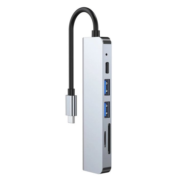 Tech-Protect V4 6in1 dokkoló USB-C - USB-A 3.0 / USB-A 2.0 / USB-C / HDMI / micro SD / TF / SD kártyaolvasó - szürke