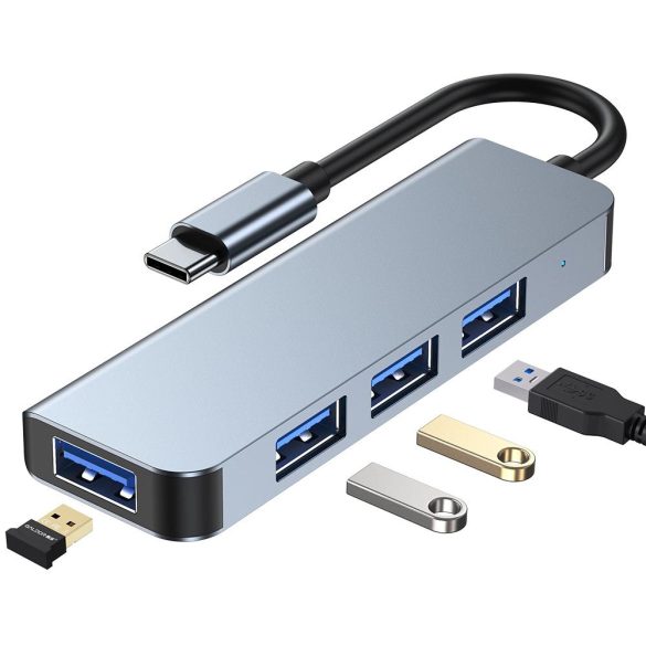 Tech-Protect V1 4 az 1-ben USB Hub USB-C - 3x USB-A 2.0 / USB-A 3.0 - szürke