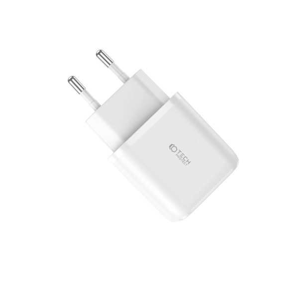 Tech-Protect C20W hálózati töltő 1xUSB-A és 1xUSB-C csatlakozással 20W PD QC - fehér