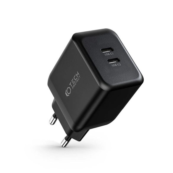 Tech-Protect C35W-2 hálózati töltő 2xUSB-C csatlakozással 35W PD - fekete