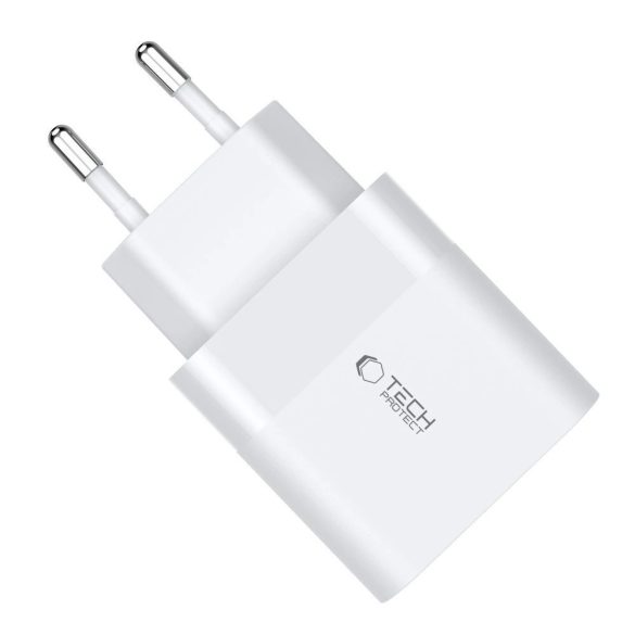 Tech-Protect C30W hálózati töltő 1xUSB-A és 1xUSB-C csatlakozással 30W PD QC - fehér