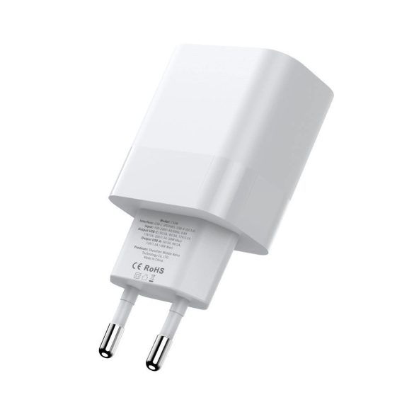 Tech-Protect C30W hálózati töltő 1xUSB-A és 1xUSB-C csatlakozással 30W PD QC - fehér