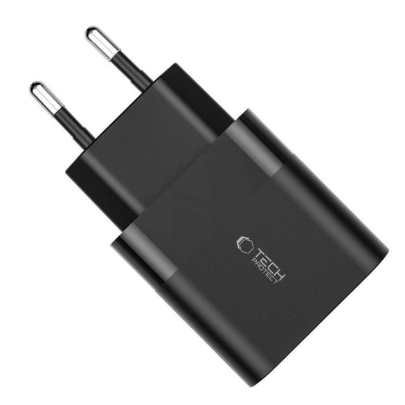 Tech-Protect C30W hálózati töltő 1xUSB-A és 1xUSB-C csatlakozással 30W PD QC - fekete