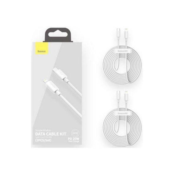 Kábel Usb-C Lightning 2.4A 1.5M Baseus Simple Wisdom Tzcatlzj-02 Fehér Szett 2 Db