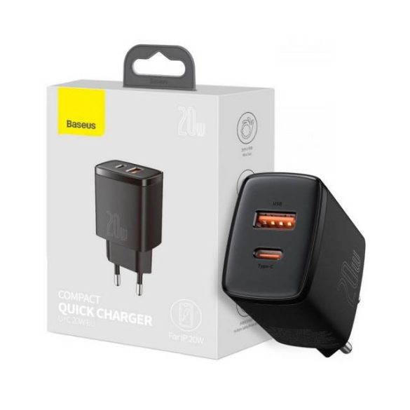 Hálózati Töltő Baseus Usb + Usb-C 20W Qc 3.0 Ccxj-B01 Fekete