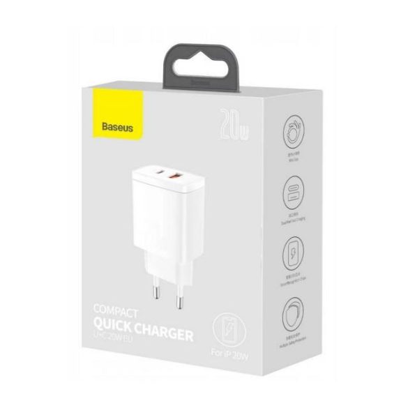 Hálózati Töltő Baseus Usb + Usb-C 20W Qc 3.0 Ccxj-B02 Fehér