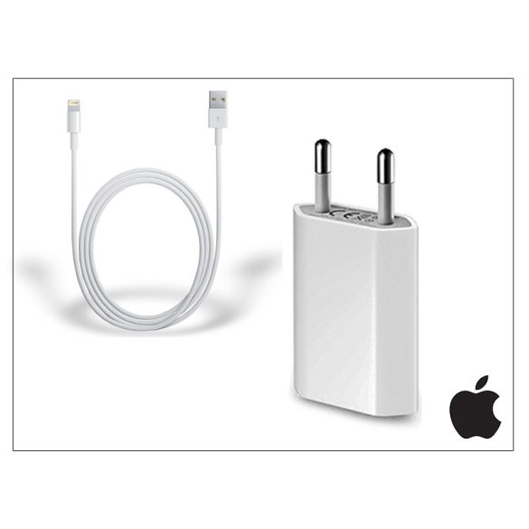 Apple iPhone 5/5S/5C/SE/6S/6S Plus USB hálózati töltő adapter + lightning adatkábel - MD813ZM/A + MD818ZM/A - 5V/1A (ECO csomagolás)