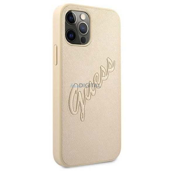 GUESS GUHCP12MRSAVSLG iPhone 12 / iPhone 12 Pro 6.1 & QUALT GOLD / GOLD tok SAFFIANO VINES SCRIPT