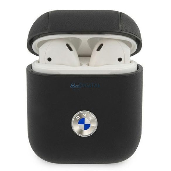 BMW BMA2SSLBK Airpods fekete Geniune Leather Silver Logo tok