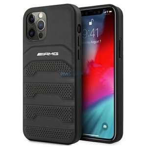 AMG AMHCP12MGSEBK iPhone 12 / iPhone 12 Pro 6,1 "fekete tok BŐR Debossed Lines