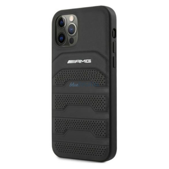 AMG AMHCP12MGSEBK iPhone 12 / iPhone 12 Pro 6,1 "fekete tok BŐR Debossed Lines