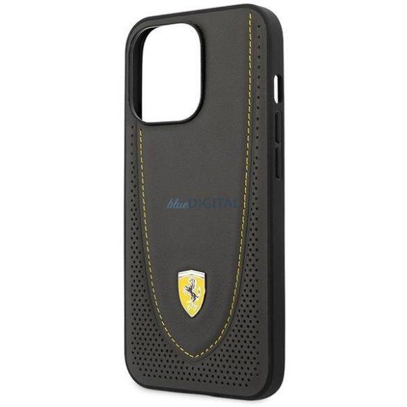 Ferrari FEHCP13LRGOG iPhone 13 Pro / 13 6.1" fekete keménytok bőr ívelt vonalú