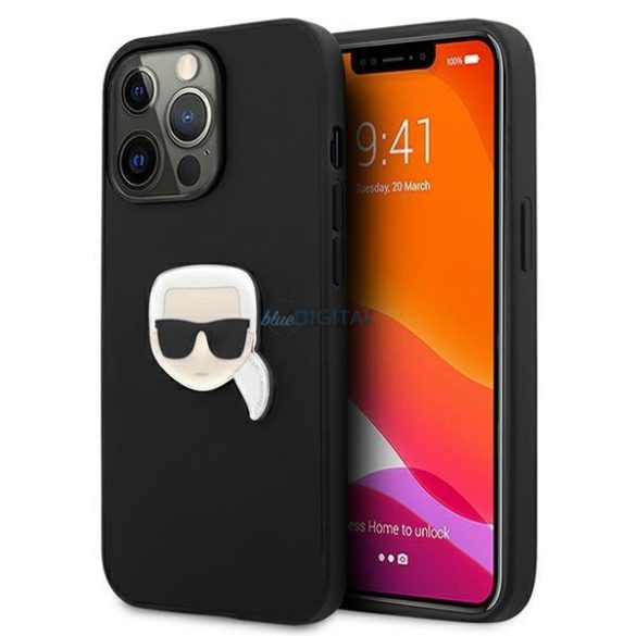 Karl Lagerfeld Klhcp13lpkmk iPhone 13 Pro / 13 6,1 "fekete tok bőr Ikonik Karl fejfémje