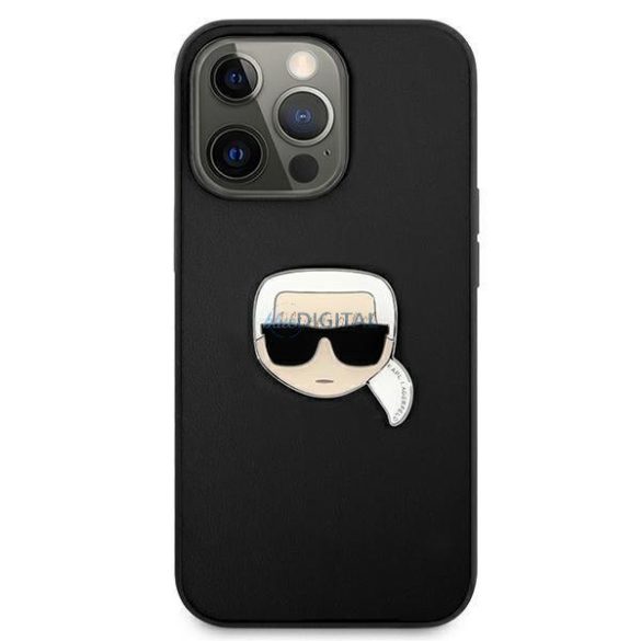 Karl Lagerfeld Klhcp13lpkmk iPhone 13 Pro / 13 6,1 "fekete tok bőr Ikonik Karl fejfémje