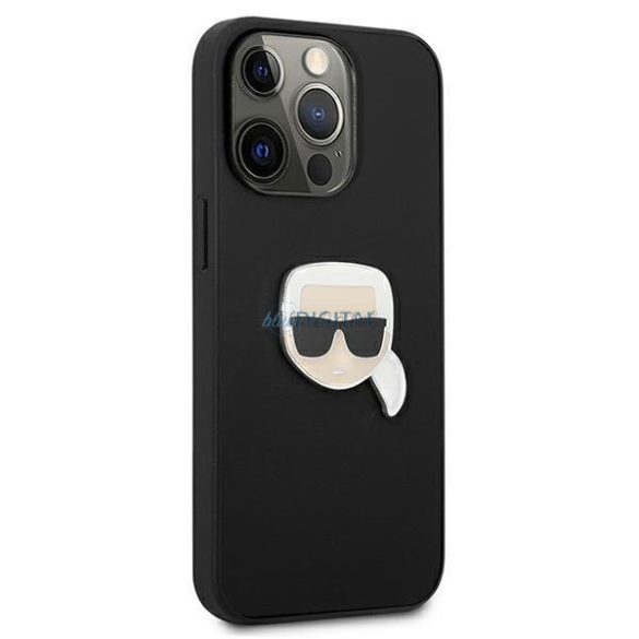 Karl Lagerfeld Klhcp13lpkmk iPhone 13 Pro / 13 6,1 "fekete tok bőr Ikonik Karl fejfémje