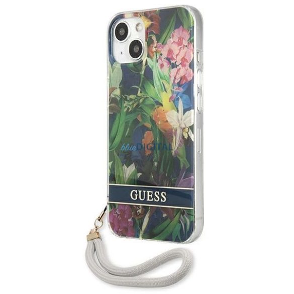 Guess GUHCP13SHFLSB iPhone 13 mini 5,4 "kék kemény tok Virágszíj