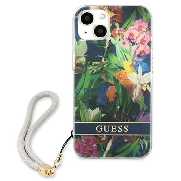 Guess GUHCP13SHFLSB iPhone 13 mini 5,4 "kék kemény tok Virágszíj