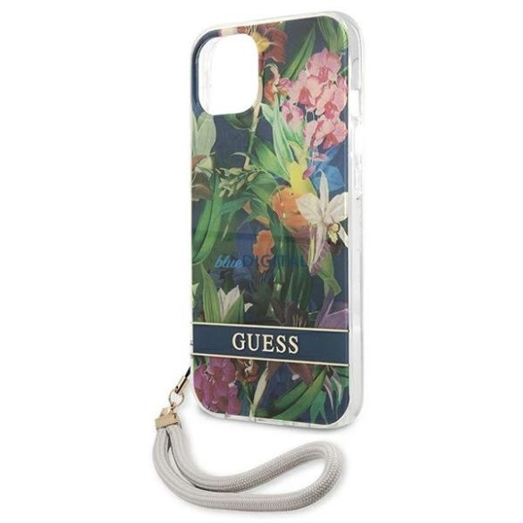 Guess GUHCP13SHFLSB iPhone 13 mini 5,4 "kék kemény tok Virágszíj