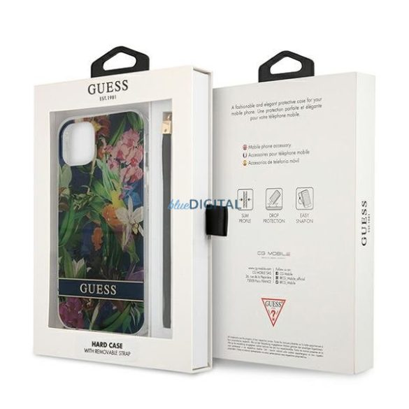 Guess GUHCP13SHFLSB iPhone 13 mini 5,4 "kék kemény tok Virágszíj