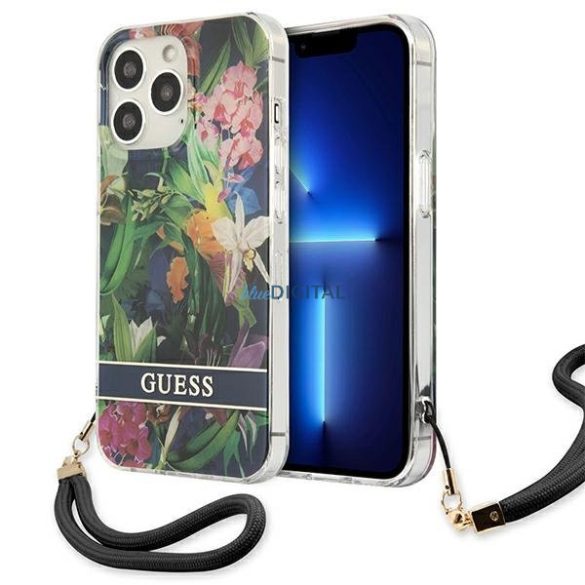 Guess GUHCP13LHFLSB iPhone 13 Pro / 13 6.1 "kék keménytok virágszíj