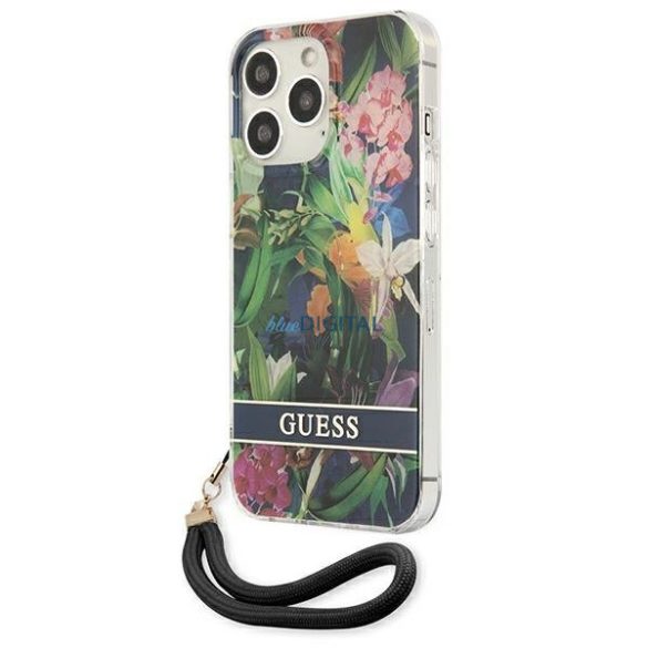 Guess GUHCP13LHFLSB iPhone 13 Pro / 13 6.1 "kék keménytok virágszíj